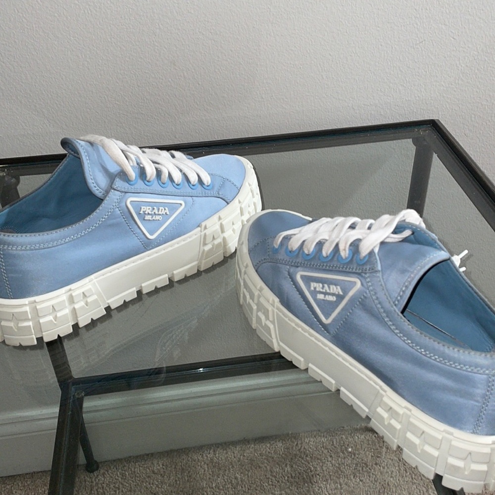 PRADA Double Wheel Nylon Gabardine Sneakers Blue Size39.5
